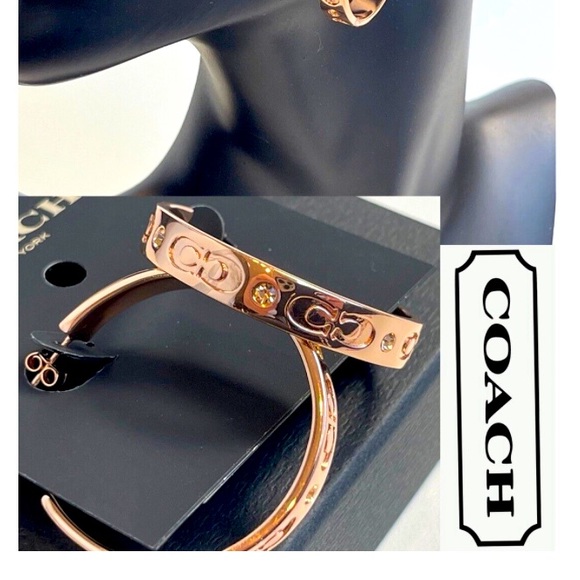 NWT Coach Rose 🌹 Gold Hoop Earrings - Picture 1 of 7